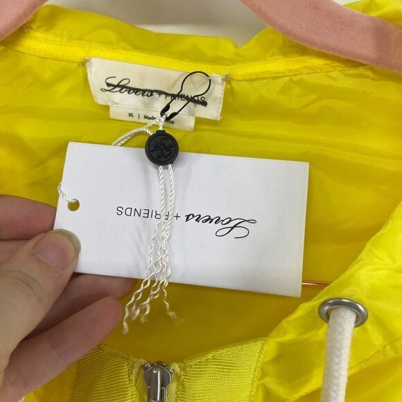 Lovers and Friends Bonnie Womens Neon Yellow New Cropped hooded Zip raincoat XL - Picture 3 of 7